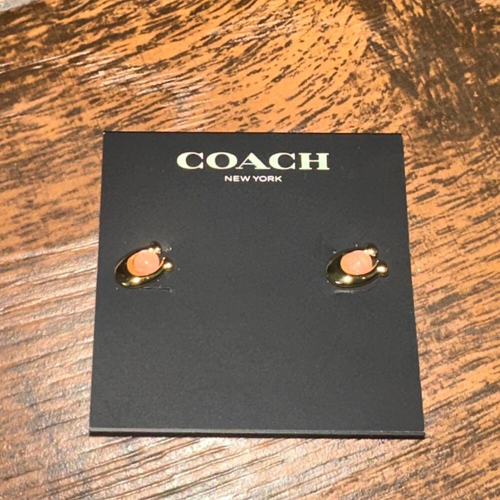 Coach Earrings Rose Quartz Signature C Studs